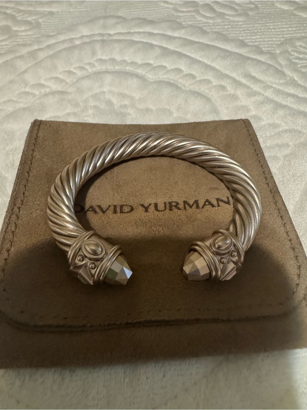 David Yurman Two-Tone Aluminum Cable Cuff Bracelet in Silver and Gold undertone - Picture 2 of 6